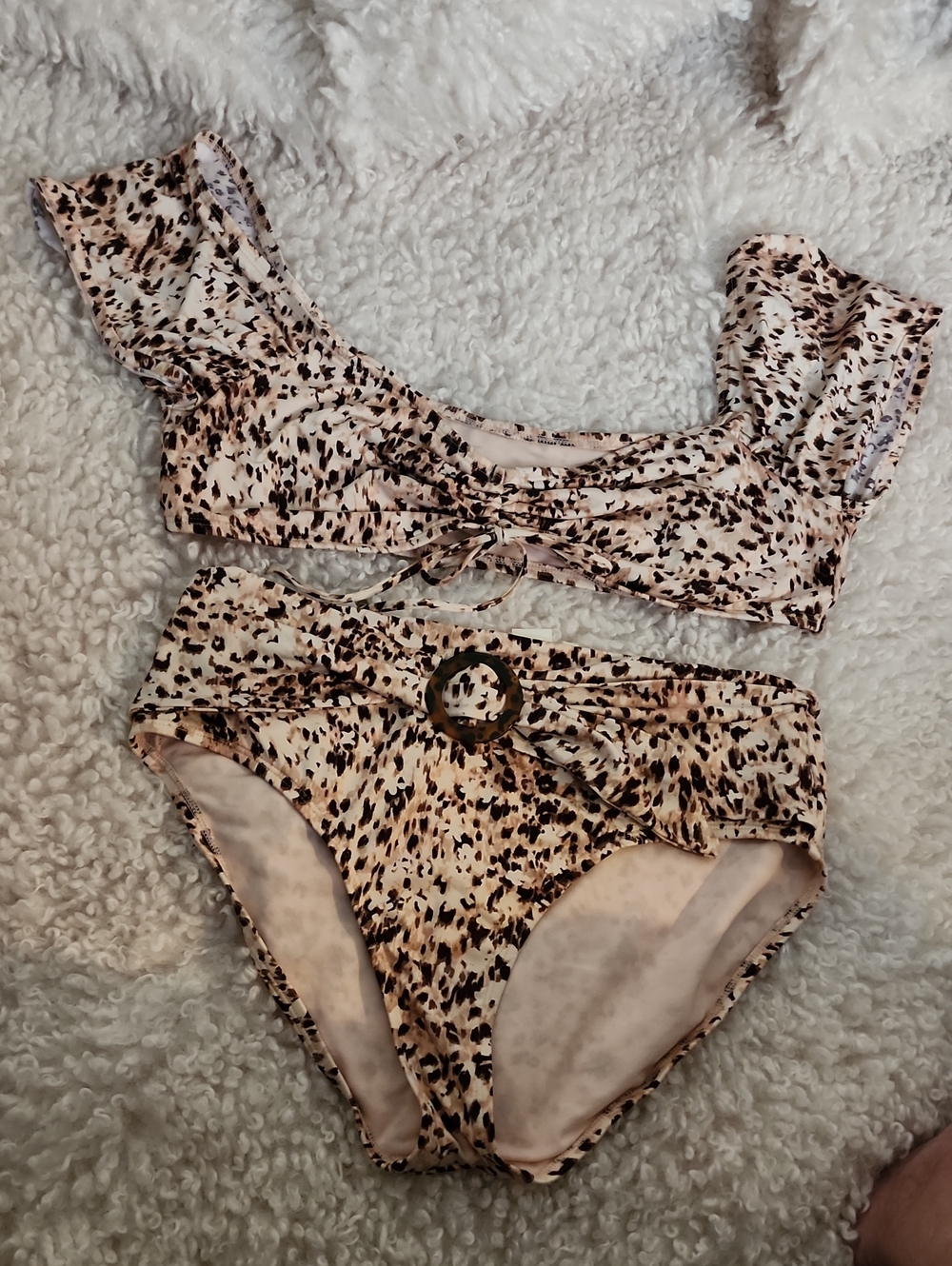 Leopard Print Two-Piece in Beige/pink  and Brown/ Black.  Top XL, Bottom L.